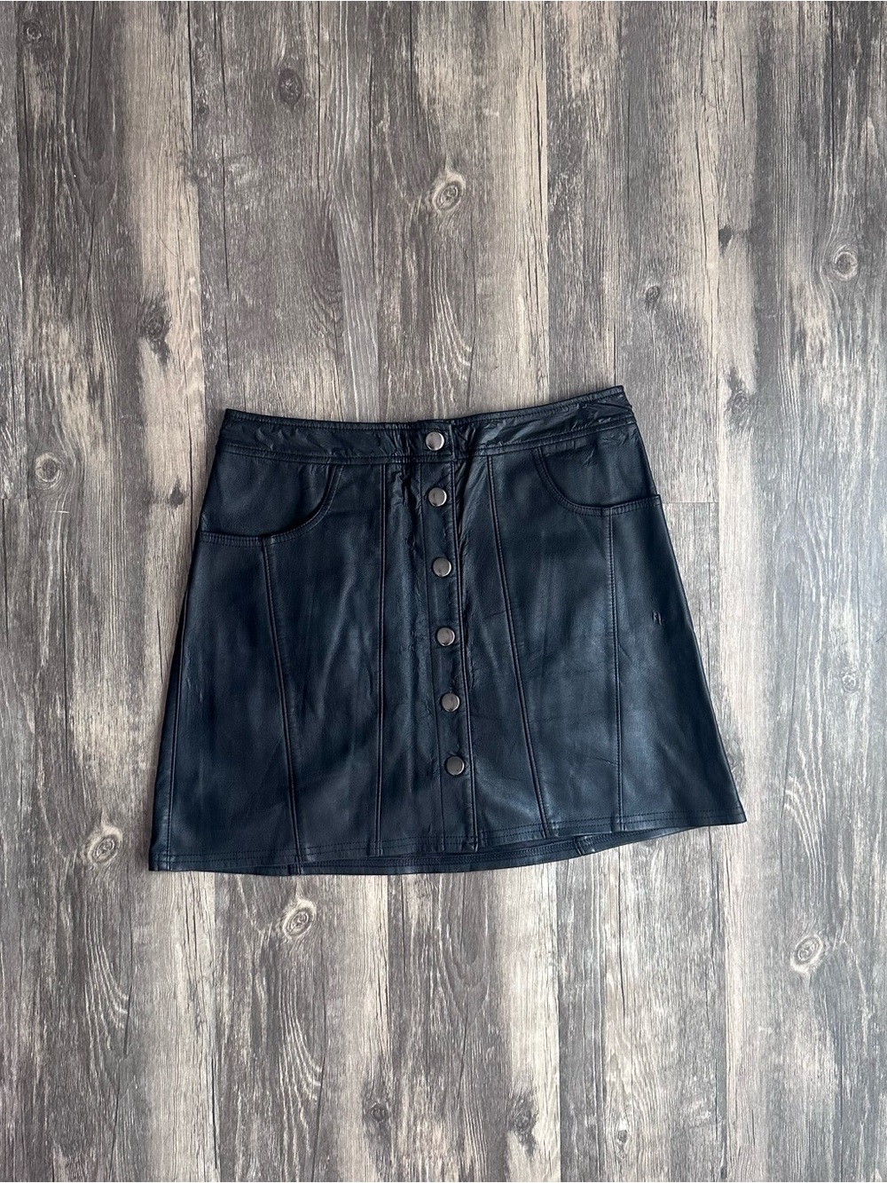 Express Leather Skirt Size 2 Black Faux Leather Front Button Closure Mini Skirt